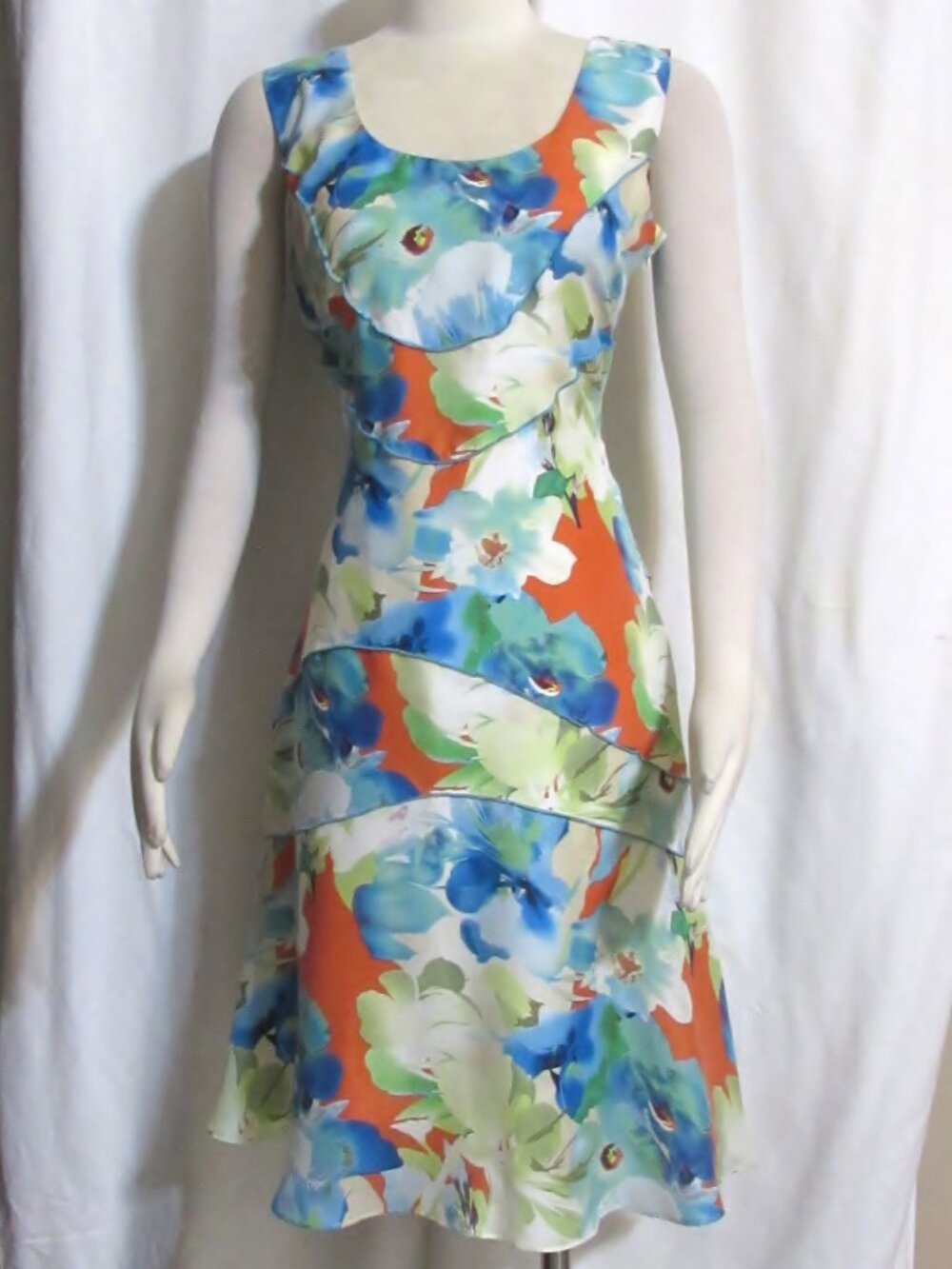 NEW Womens Ladies SUNDANCE Blue & More Floral 100% Silk Lined Dress 6 Orig $188